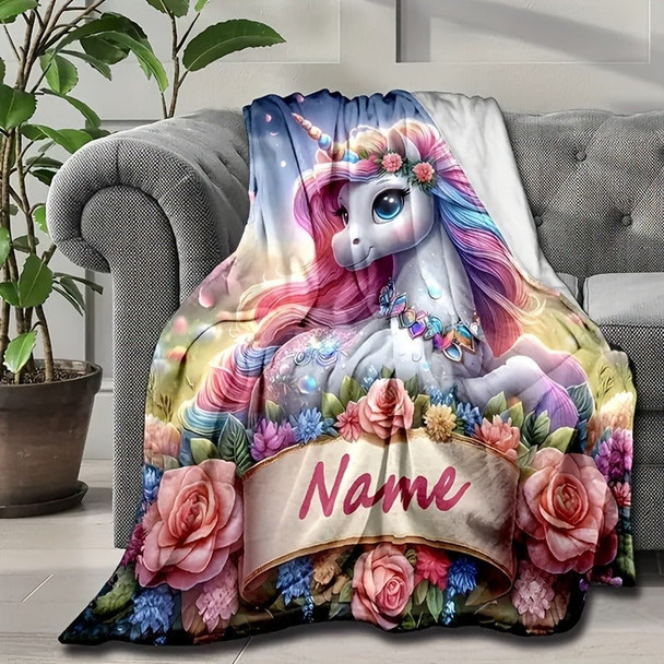 Customizable Cartoon Diamond Floral Print Flannel Throw Blanket