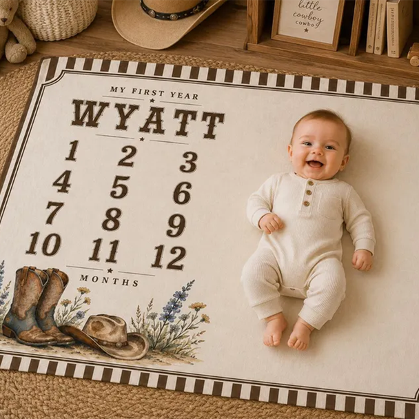 Personalized Cowboy Baby Milestone Blanket
