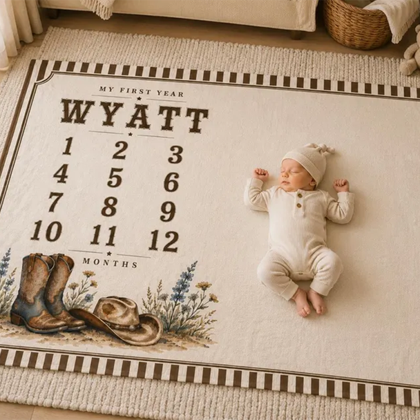 Personalized Cowboy Baby Milestone Blanket