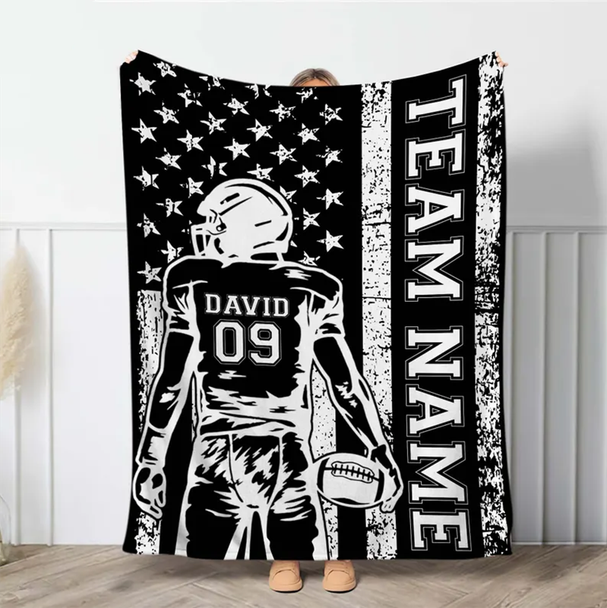 Personalized Football Team Blanket: Custom Name & Number