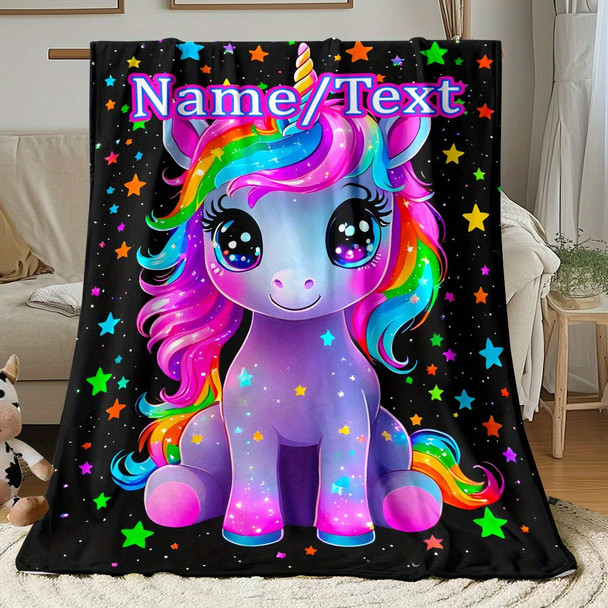 Custom Name, Cartoon Cute Unicorn, Women Like HD Print Blanket