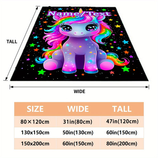 Custom Name, Cartoon Cute Unicorn, Women Like HD Print Blanket