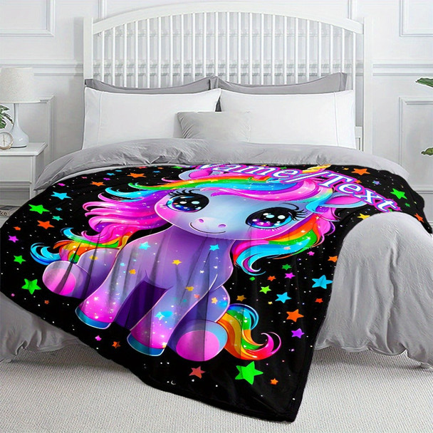Custom Name, Cartoon Cute Unicorn, Women Like HD Print Blanket