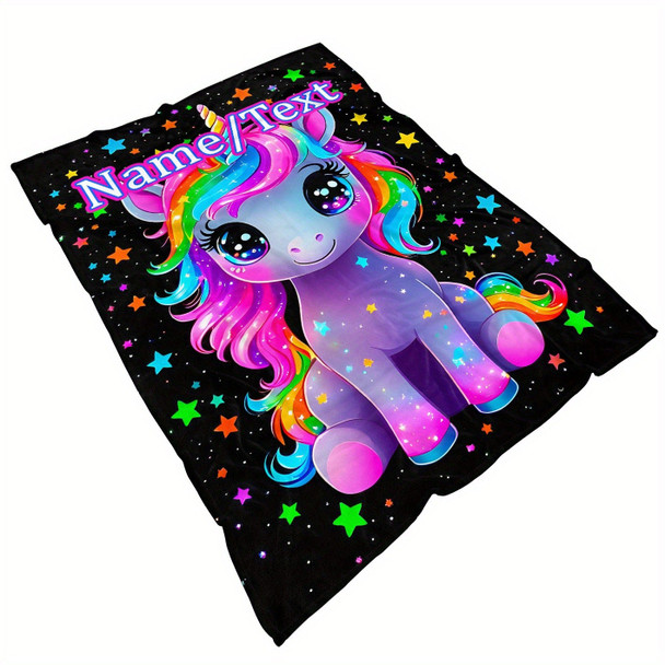 Custom Name, Cartoon Cute Unicorn, Women Like HD Print Blanket