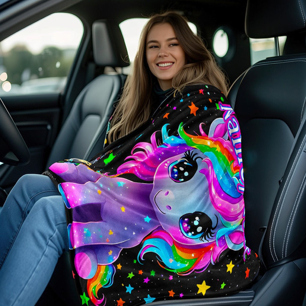 Custom Name, Cartoon Cute Unicorn, Women Like HD Print Blanket
