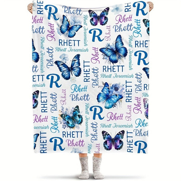 Personalized Blue Butterfly Design Soft Flannel Blanket