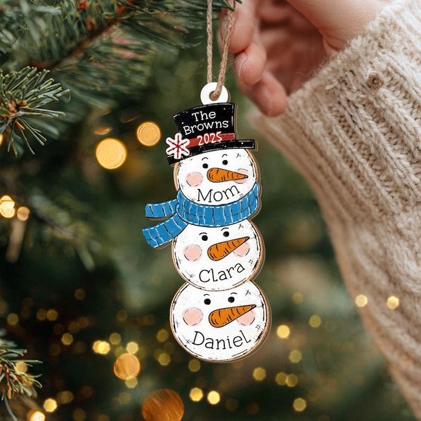 Custom Snowman Family Ornament, Custom Snowman Christmas Ornament