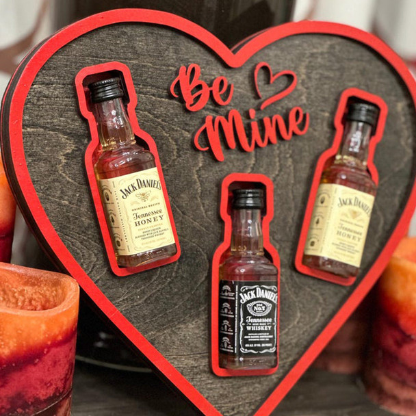 Valentines Day Gift for him, Be Mine Heart-Shaped Mini Liquor Bottle Display Tray