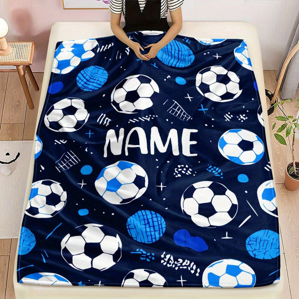Glam Style Custom Name Football Print Flannel Throw Blanket
