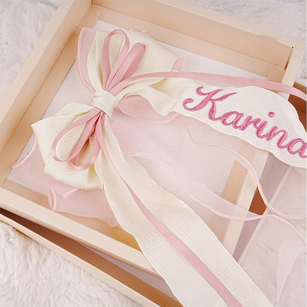 Customizable Pink Bow Hair Clip for - Personalized Name Embroidery