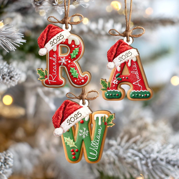 Personalized Gingerbread Letter Ornament, Custom Kids Name Ornament
