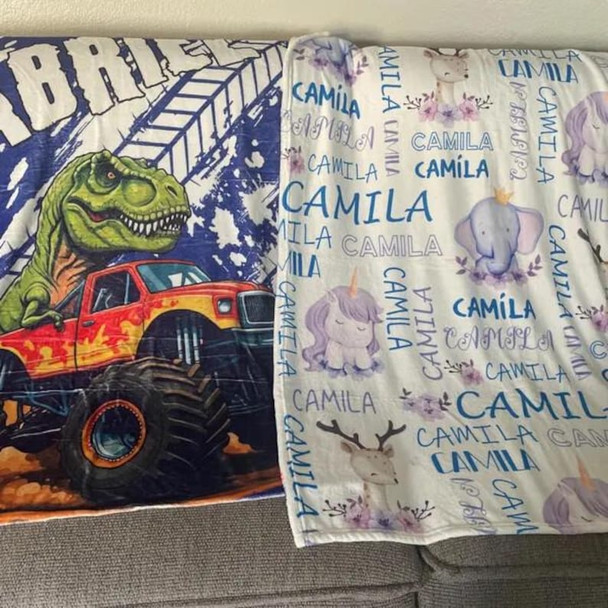 Personalized Monster Truck Kids Blanket - Custom Boys Name Throw
