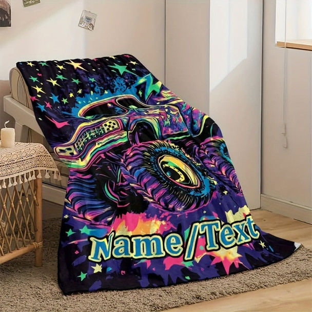 Creative Off-Road Truck Pattern Text Fleece Printed Blanket