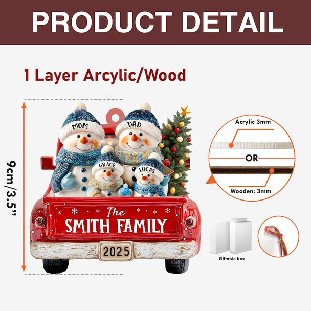 Personalized Snowman Family Ornament, Custom Family Of 3 4 5 6 Christmas Ornament