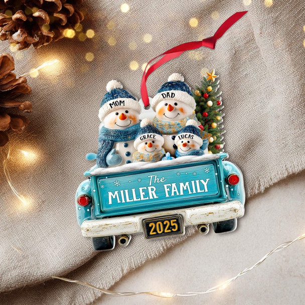Personalized Snowman Family Ornament, Custom Family Of 3 4 5 6 Christmas Ornament