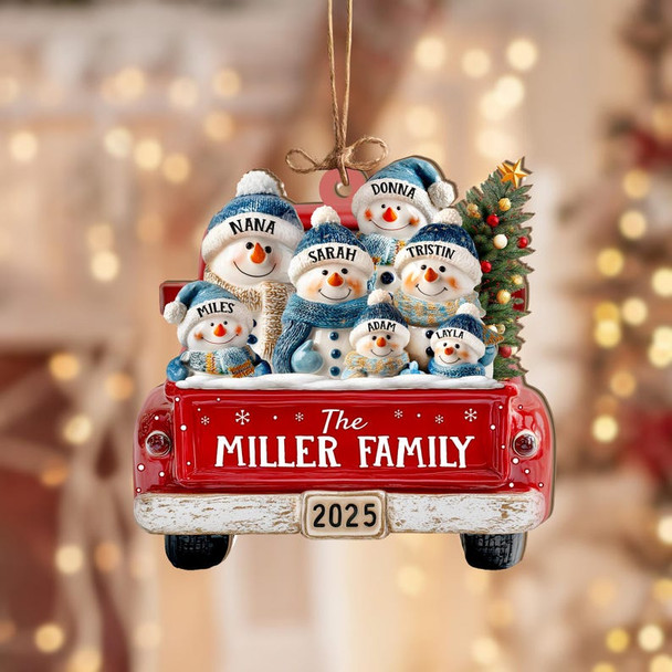 Personalized Snowman Family Ornament, Custom Family Of 3 4 5 6 Christmas Ornament