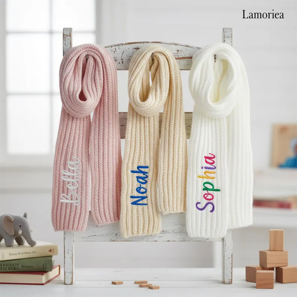 Custom Knitted Kids Winter Scarf, Handmade Kid Name Scarf