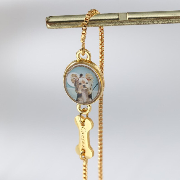 Personalized Pet Photo Bracelet, Custom Name Engraving & Pet Memorial Charm Jewelry