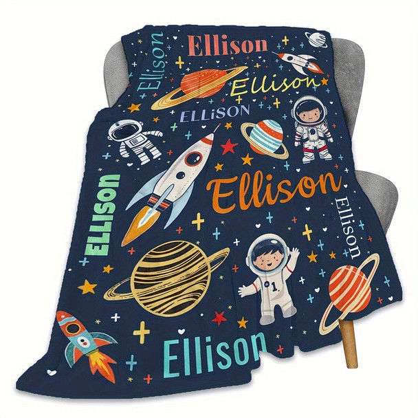 Custom 1pc Creative Astronaut Name Blanket, Suitable for Sofa