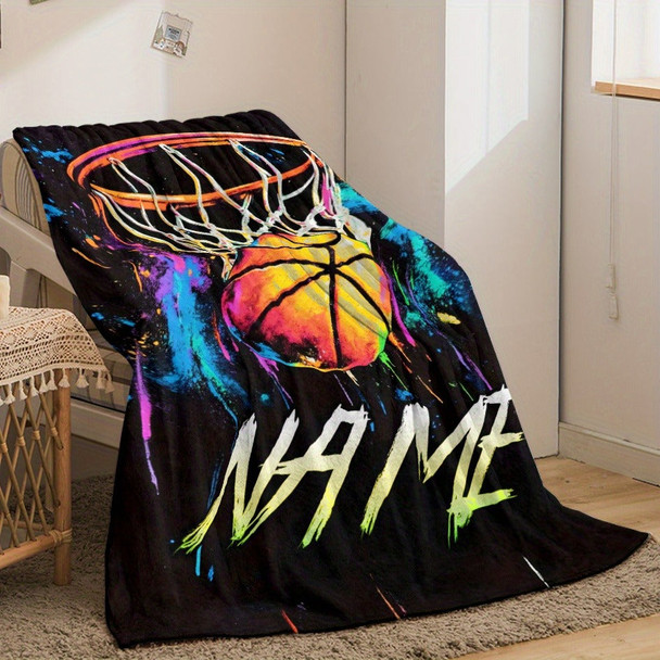 Custom Name Basketball Blanket a?? Soft Flannel Throw with Vibrant Digital Print