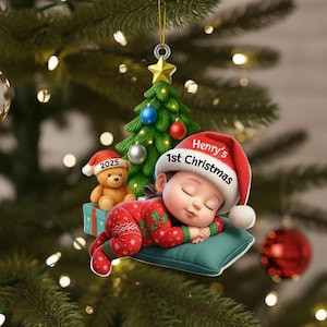 Babya??s First Christmas Ornament, Personalized Acrylic Bauble