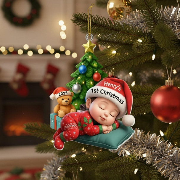 Babya??s First Christmas Ornament, Personalized Acrylic Bauble