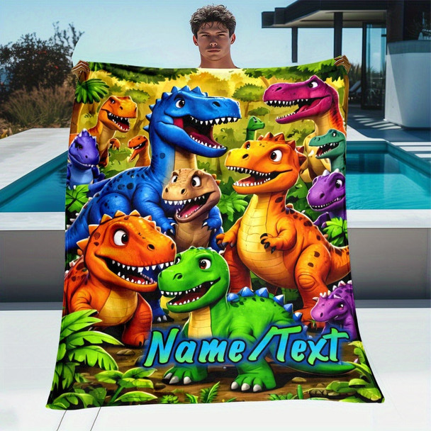 Custom Cartoon Dinosaur Family Blanket | Lightweight Flannel Home Furnishings Bedding Blanket
