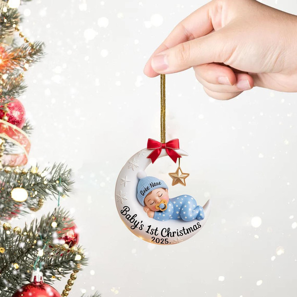 Babya??s First Christmas Ornament, Moon Acrylic Keepsake