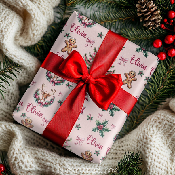 Personalized Pink Christmas Gift Wrapping Paper Custom Name