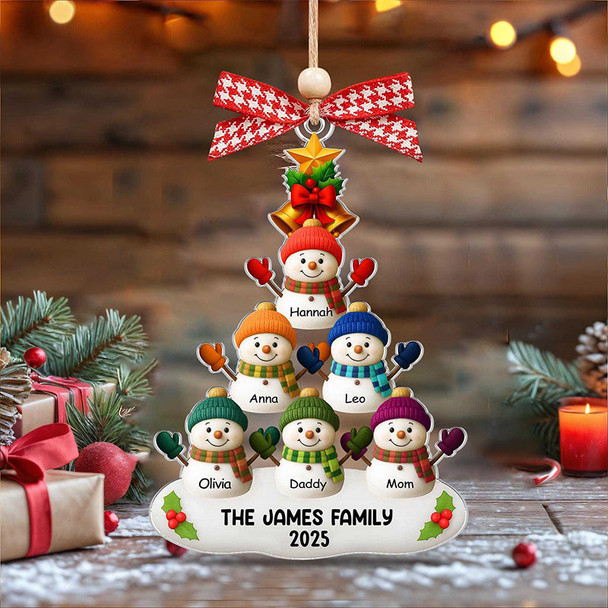 Custom Snowman Family Ornament, Personalized Christmas Ornament with Names