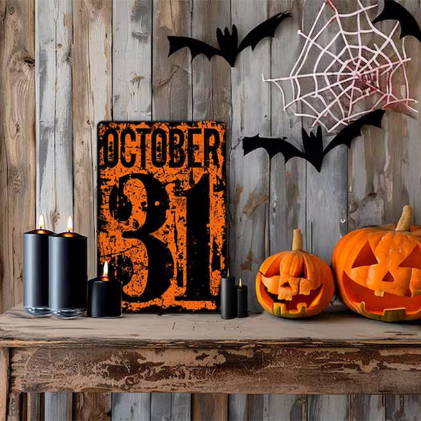 October 31 Number Date Halloween Metal Sign