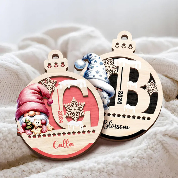 Personalized Gnomes Christmas Ornament, Wooden custom name tags