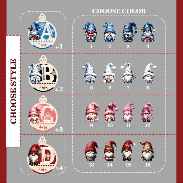 Personalized Gnomes Christmas Ornament, Wooden custom name tags