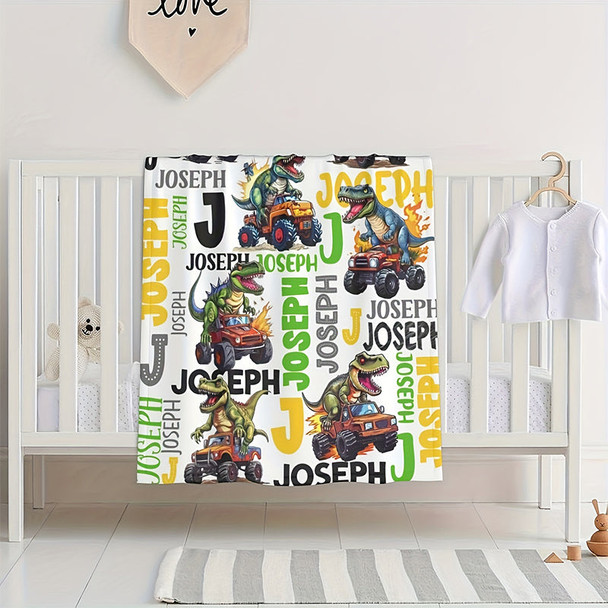 Customizable Dinosaur Truck Print Flannel Throw Blanket