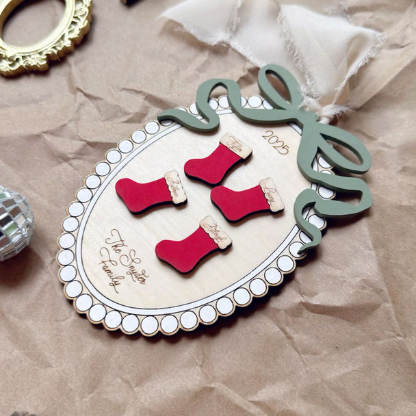 Personalized Family Christmas Ornament: Scalloped Bow