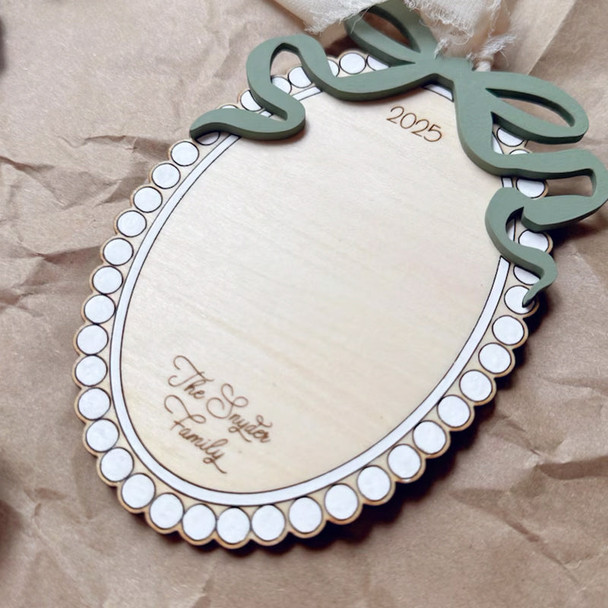 Personalized Family Christmas Ornament: Scalloped Bow