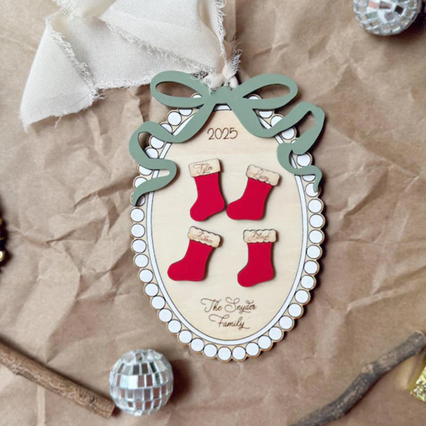 Personalized Family Christmas Ornament: Scalloped Bow