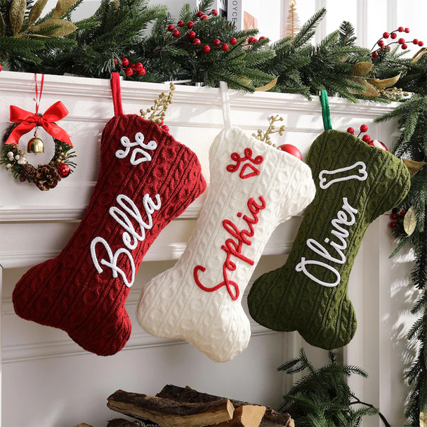 Personalized Christmas Stockings, Dog Bone Stockings