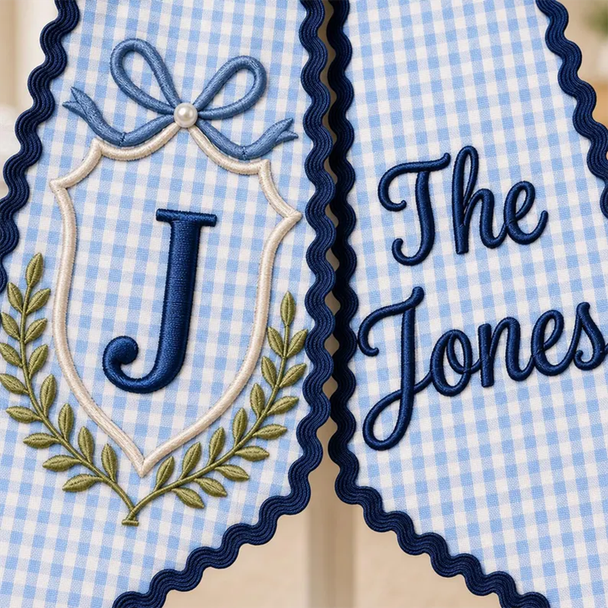 Personalized Family Crest Wreath Sash, Custom Monogram Door Bow