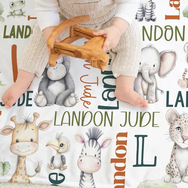 CUSTOM BABY BOY Safari Animals Baby Blanket