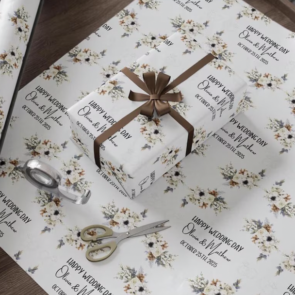 Custom Wedding Wrapping Paper Personalized Mr & Mrs Names Date Gift