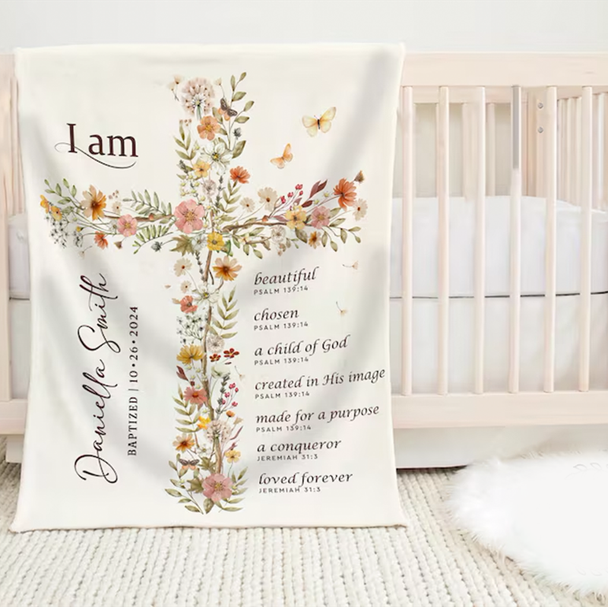 Baptism Gift Girl, Baptism Blanket, Personalized Blanket For Baby