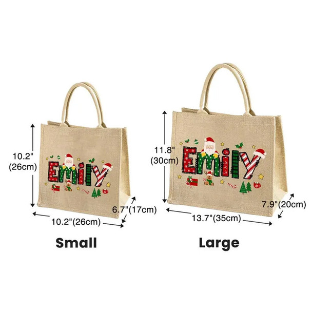 Personalized Santa Jute Tote Bag - Custom Name