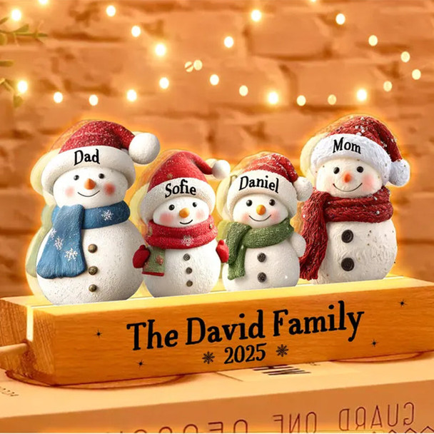Custom Snowman Family Christmas Night Light, Snowman Christmas Decor