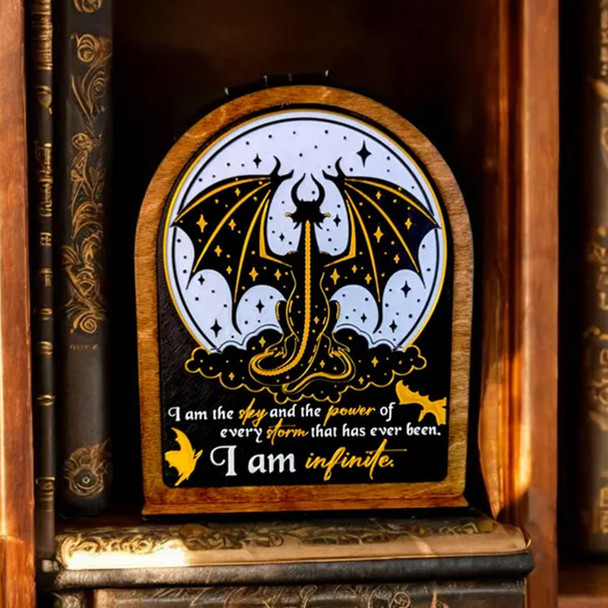 I am Infinite Fourth Wing Bookshelf Sign Wooden Shelf