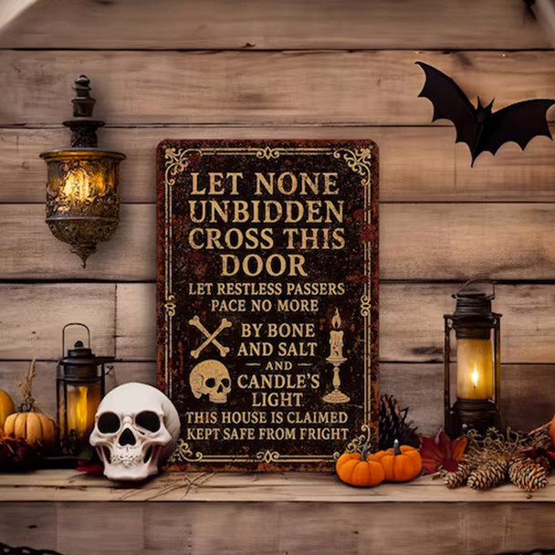 Witcha??s Spell Metal Sign a?? Halloween Home Protection Poem