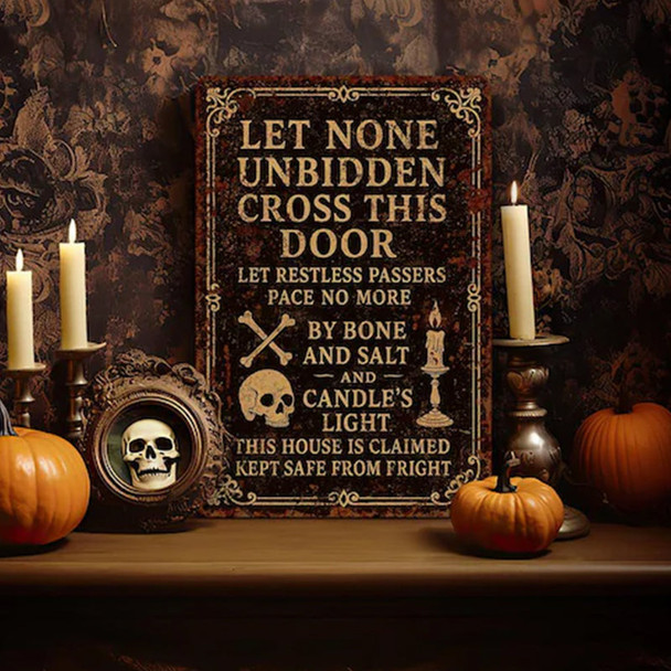 Witcha??s Spell Metal Sign a?? Halloween Home Protection Poem