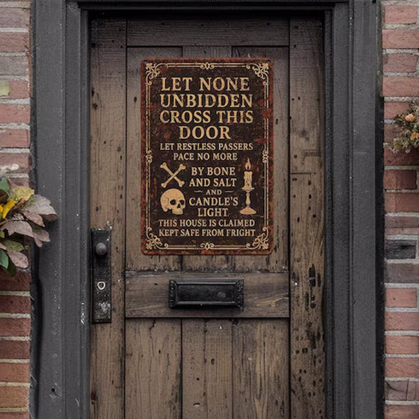 Witcha??s Spell Metal Sign a?? Halloween Home Protection Poem