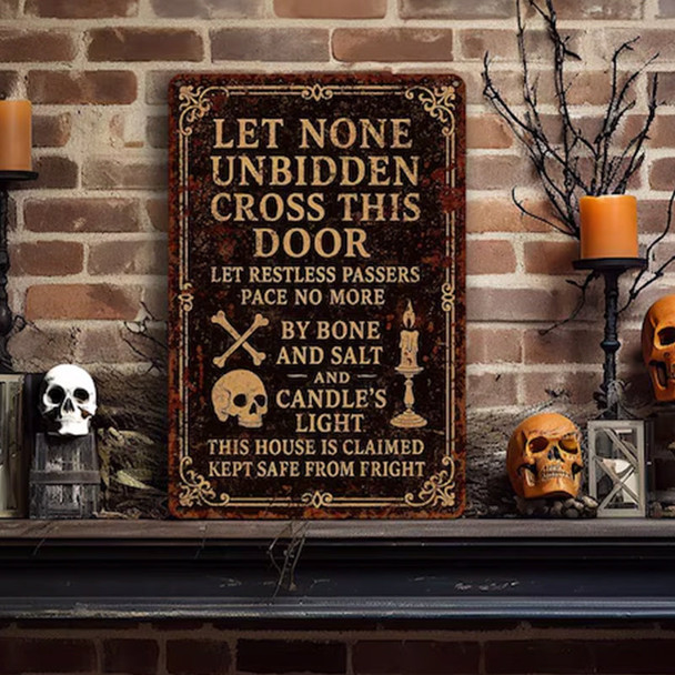 Witcha??s Spell Metal Sign a?? Halloween Home Protection Poem