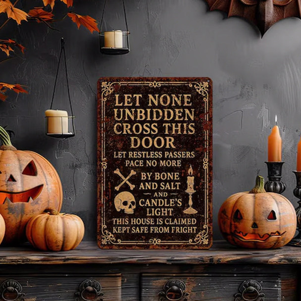 Witcha??s Spell Metal Sign a?? Halloween Home Protection Poem